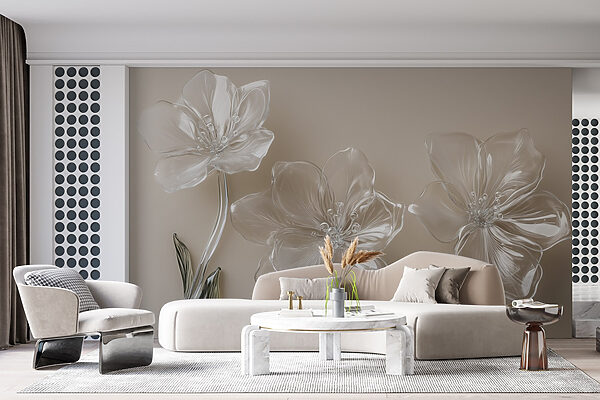 Glass flowers on a white surface Glass flowers on a white surface