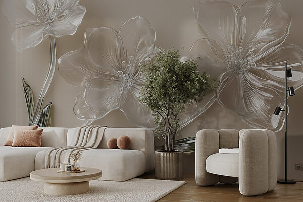 Glass flowers on a white surface Glass flowers on a white surface