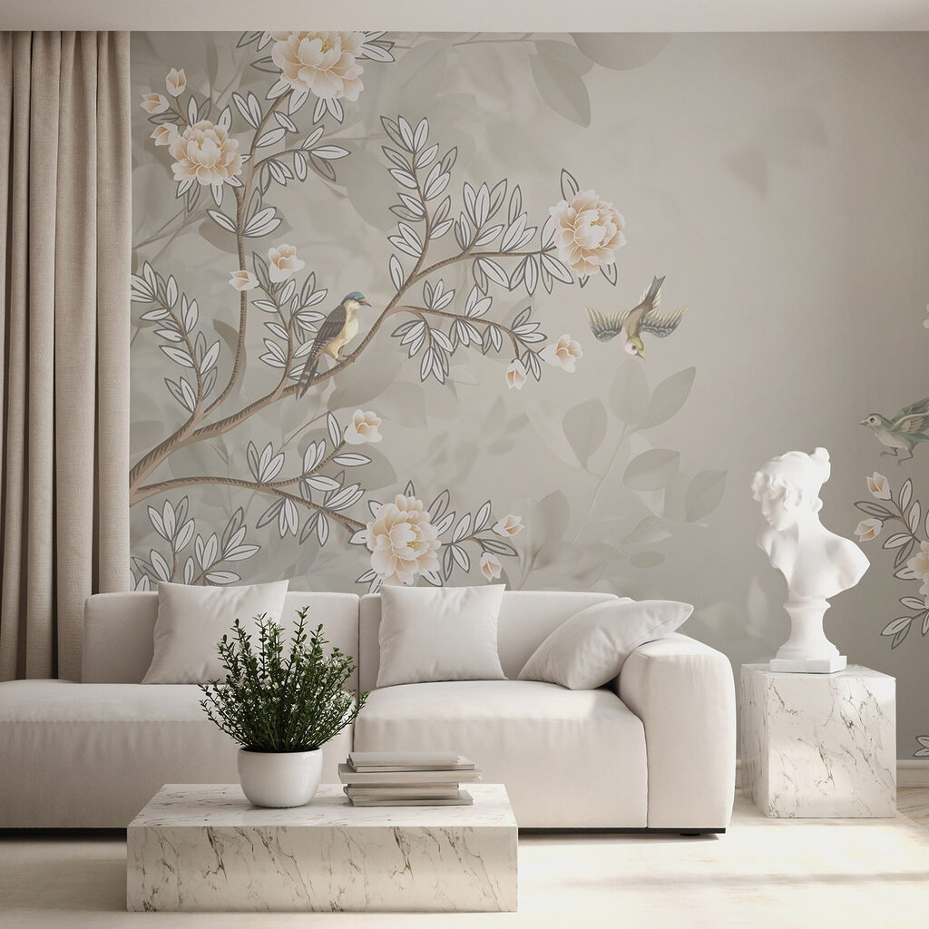 Wallpaper with birds on a tree branch Wallpaper with birds on a tree branch