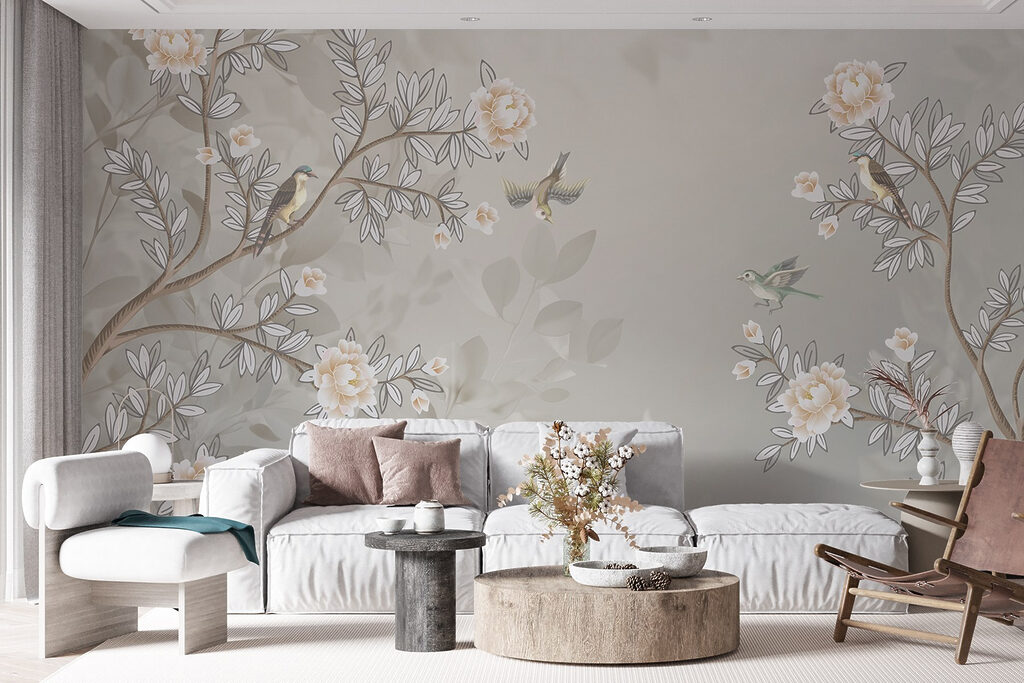 Wallpaper with birds on a tree branch Wallpaper with birds on a tree branch