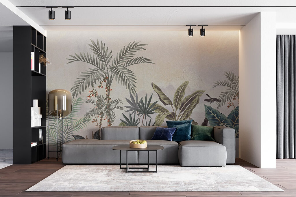 Wall painting of plants and birds Wall painting of plants and birds