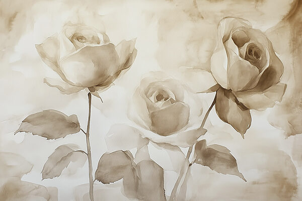 Painting of roses with leaves Painting of roses with leaves