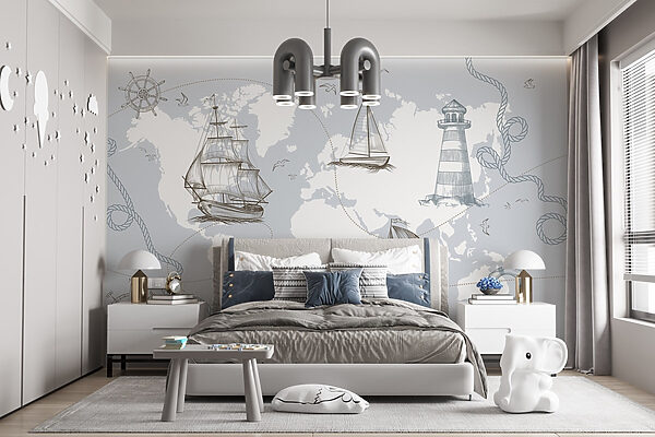 Map of the world with different ships Map of the world with different ships