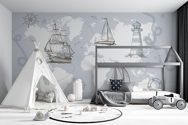 Map of the world with different ships Map of the world with different ships