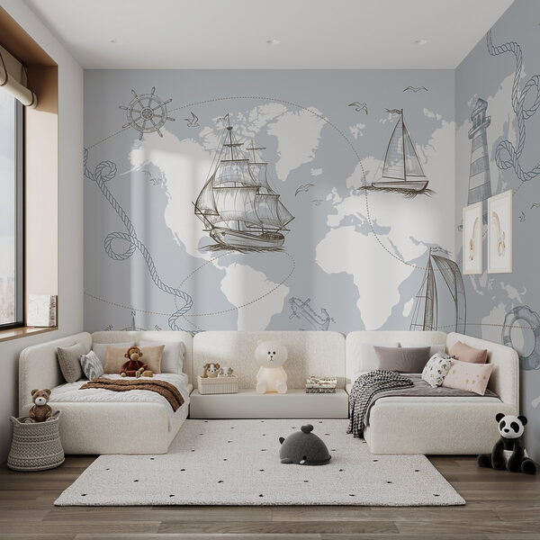 Map of the world with different ships Map of the world with different ships