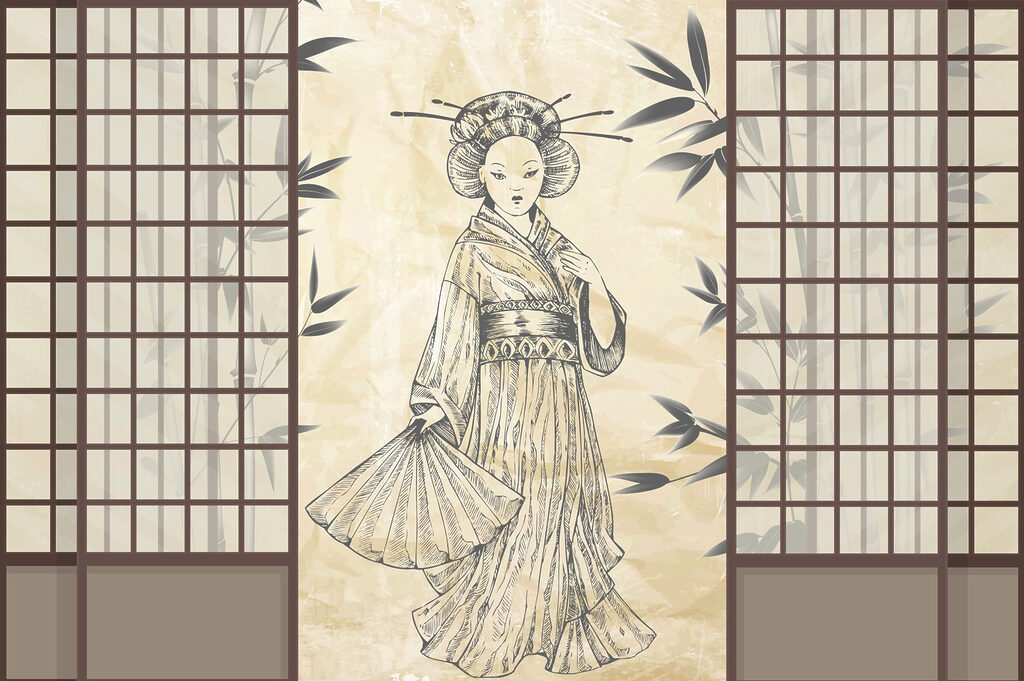 Drawing of a woman in a kimono Drawing of a woman in a kimono