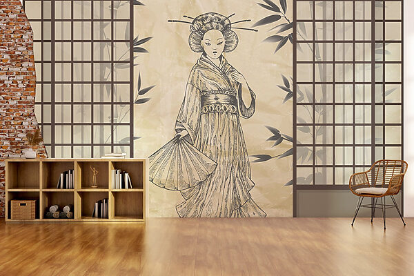 Drawing of a woman in a kimono Drawing of a woman in a kimono