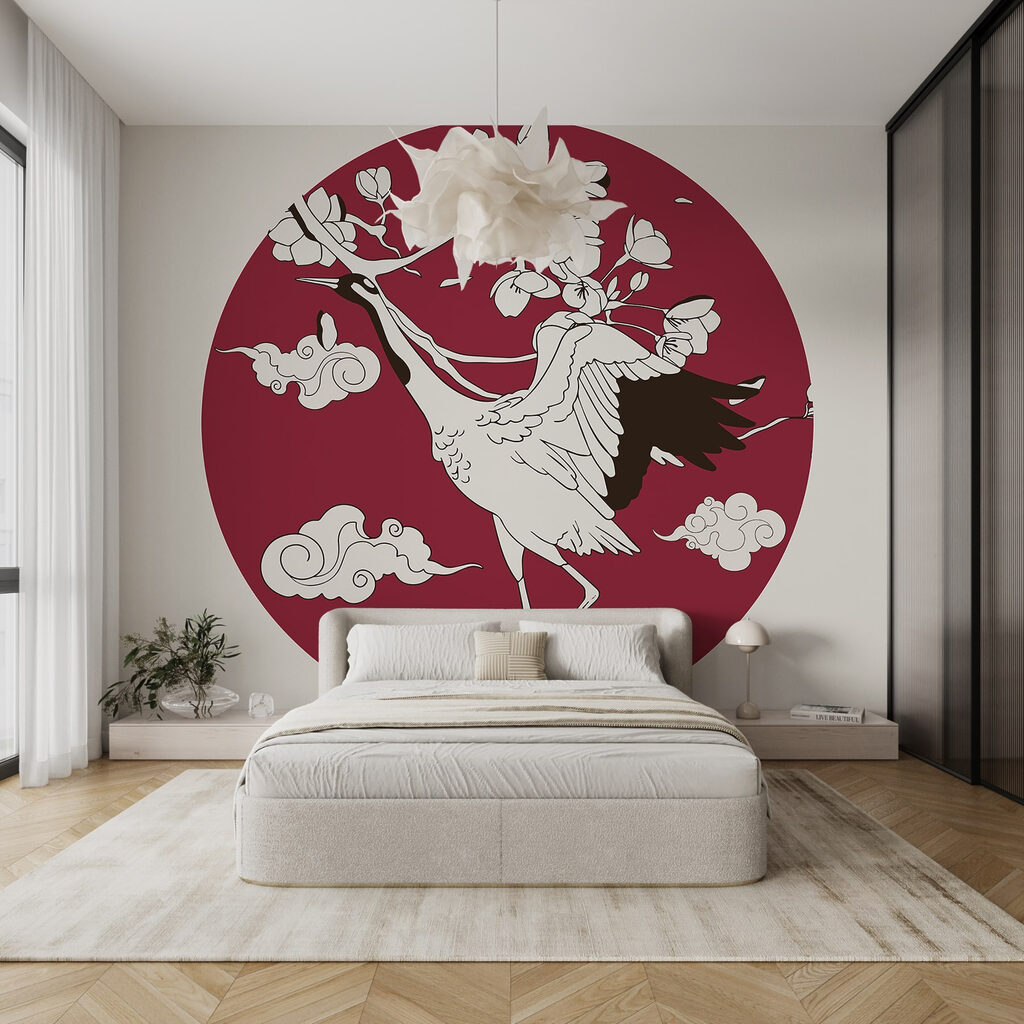 Bird with a tree branch and clouds
