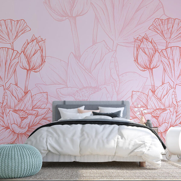 Wall murals Wall murals Pink and white flower drawing (SKU: w02541)