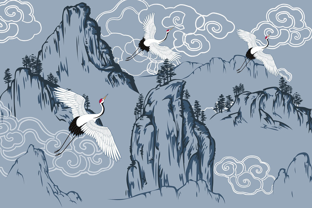 Wallpaper with birds flying over mountains Wallpaper with birds flying over mountains