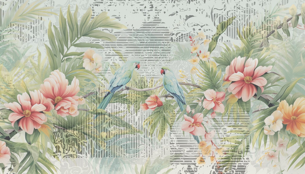 Bird on a branch with flowers Bird on a branch with flowers