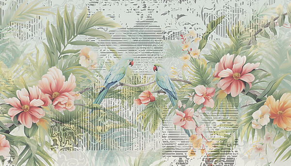 Bird on a branch with flowers Bird on a branch with flowers