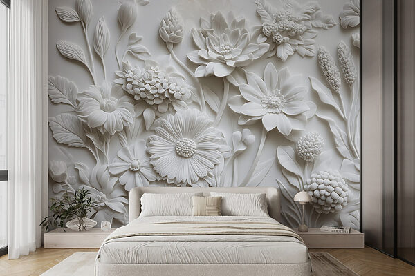 White flower sculpture on a white surface White flower sculpture on a white surface