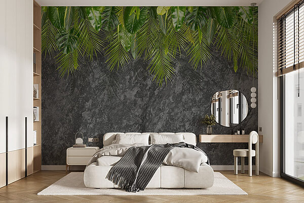 Group of green leaves on a grey background Group of green leaves on a grey background