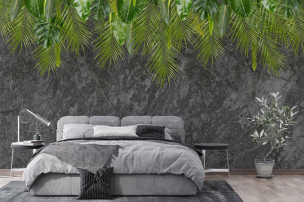 Group of green leaves on a grey background Group of green leaves on a grey background