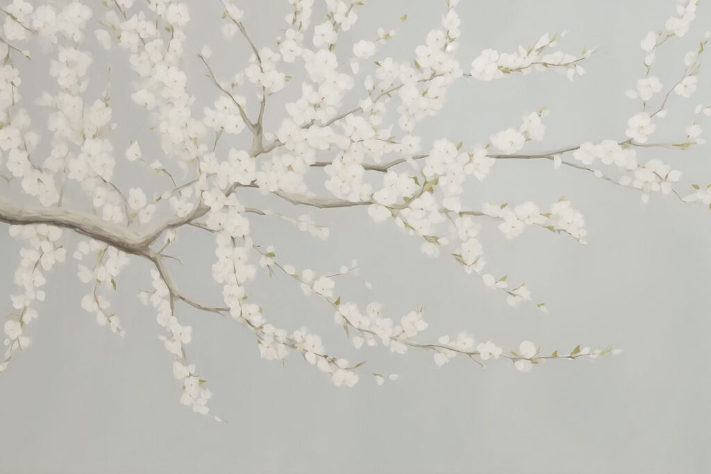 Painting of a tree with white flowers Painting of a tree with white flowers