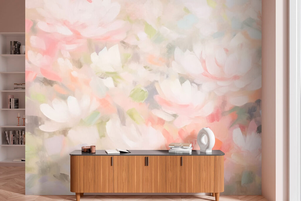 Painting of flowers on a white surface Painting of flowers on a white surface
