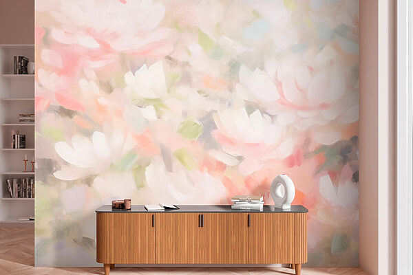 Painting of flowers on a white surface Painting of flowers on a white surface