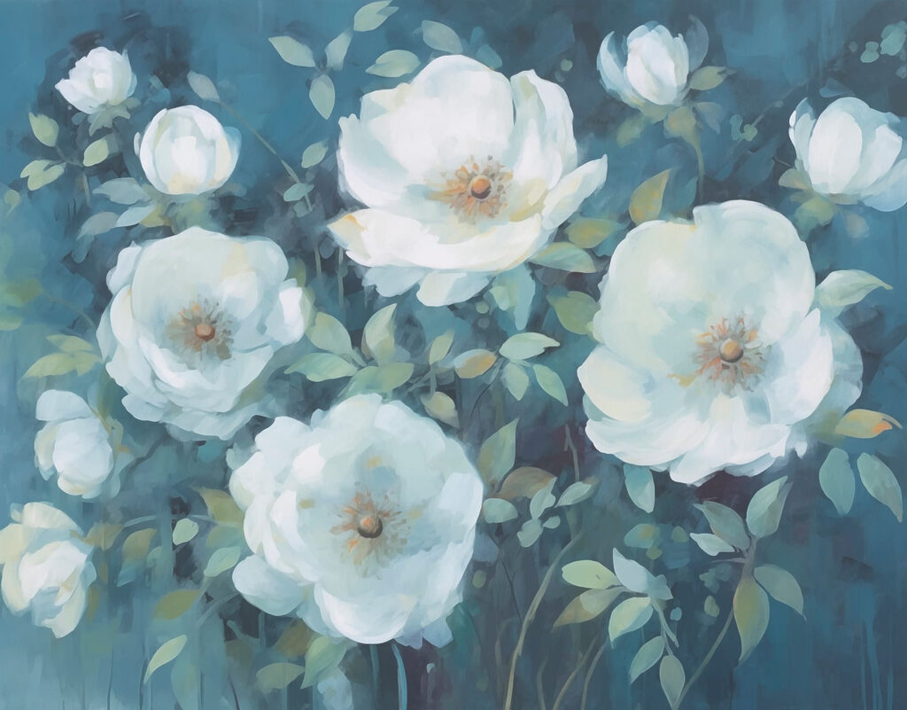 Painting of white flowers Painting of white flowers