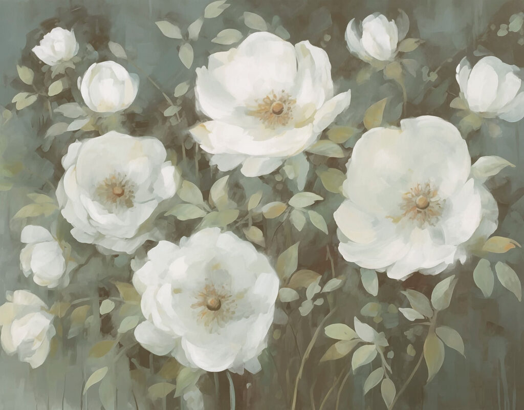 Painting of white flowers Painting of white flowers