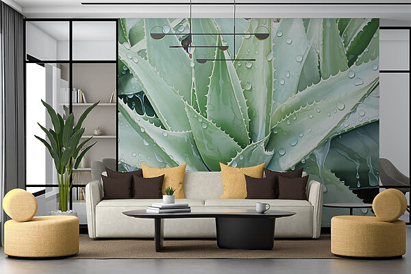 Vibrant aloe with refreshing raindrops Vibrant aloe with refreshing raindrops
