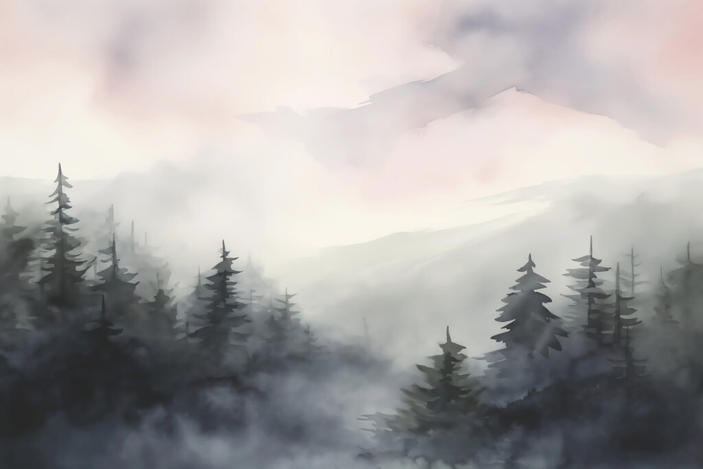 Foggy forest with trees Foggy forest with trees