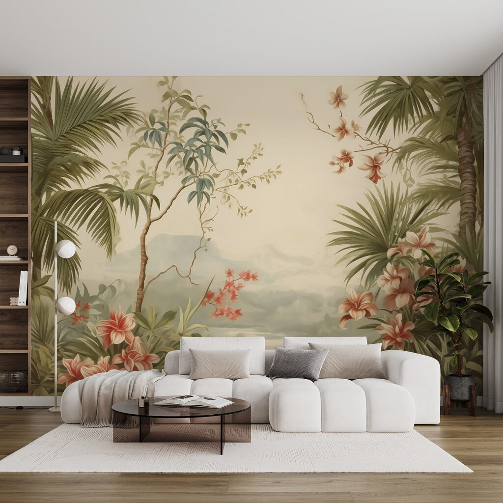 Wallpaper with flowers and trees Wallpaper with flowers and trees
