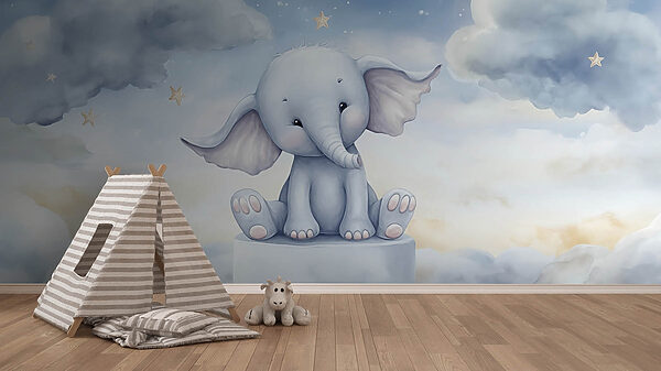 Cartoon of an elephant sitting on a platform Cartoon of an elephant sitting on a platform