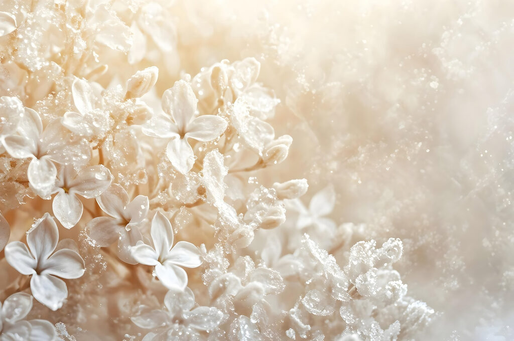 Delicate petals embrace morning dew Delicate petals embrace morning dew