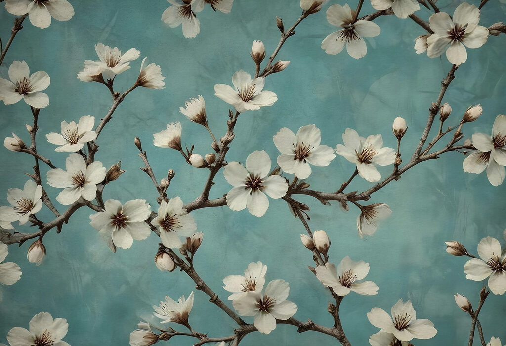Blossoms dancing against a blue background Blossoms dancing against a blue background