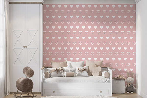 Pattern of white hearts on a pink background Pattern of white hearts on a pink background