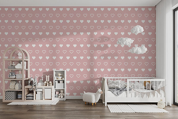 Pattern of white hearts on a pink background Pattern of white hearts on a pink background