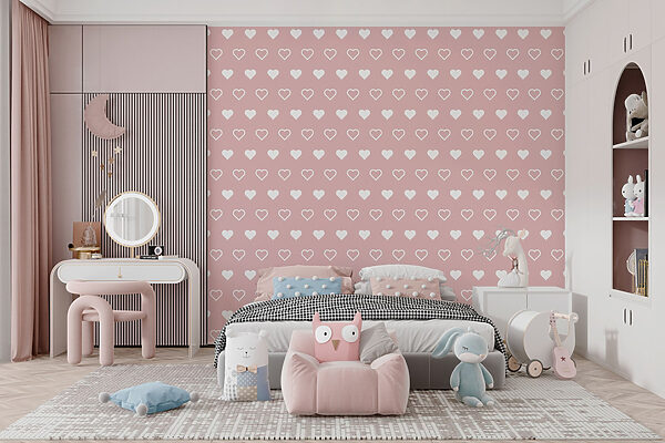 Pattern of white hearts on a pink background Pattern of white hearts on a pink background