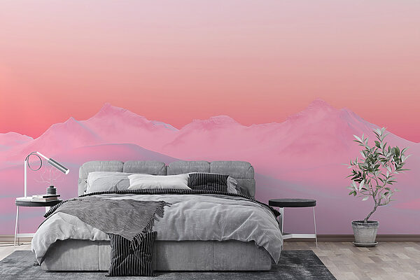 Pink and blue sky over a snowy mountain range Pink and blue sky over a snowy mountain range