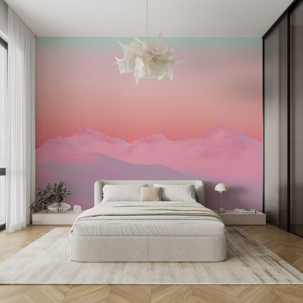 Pink and blue sky over a snowy mountain range Pink and blue sky over a snowy mountain range