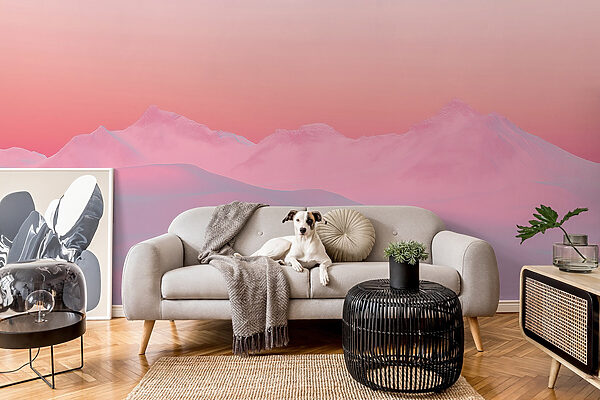 Pink and blue sky over a snowy mountain range Pink and blue sky over a snowy mountain range