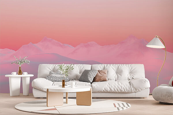 Pink and blue sky over a snowy mountain range Pink and blue sky over a snowy mountain range