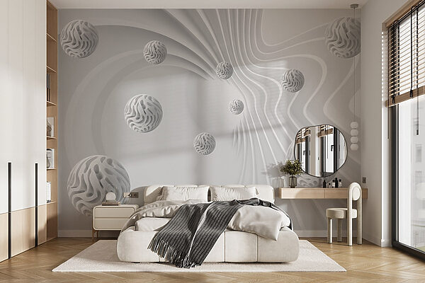 White swirly surface with white balls White swirly surface with white balls
