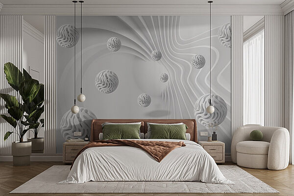 White swirly surface with white balls White swirly surface with white balls