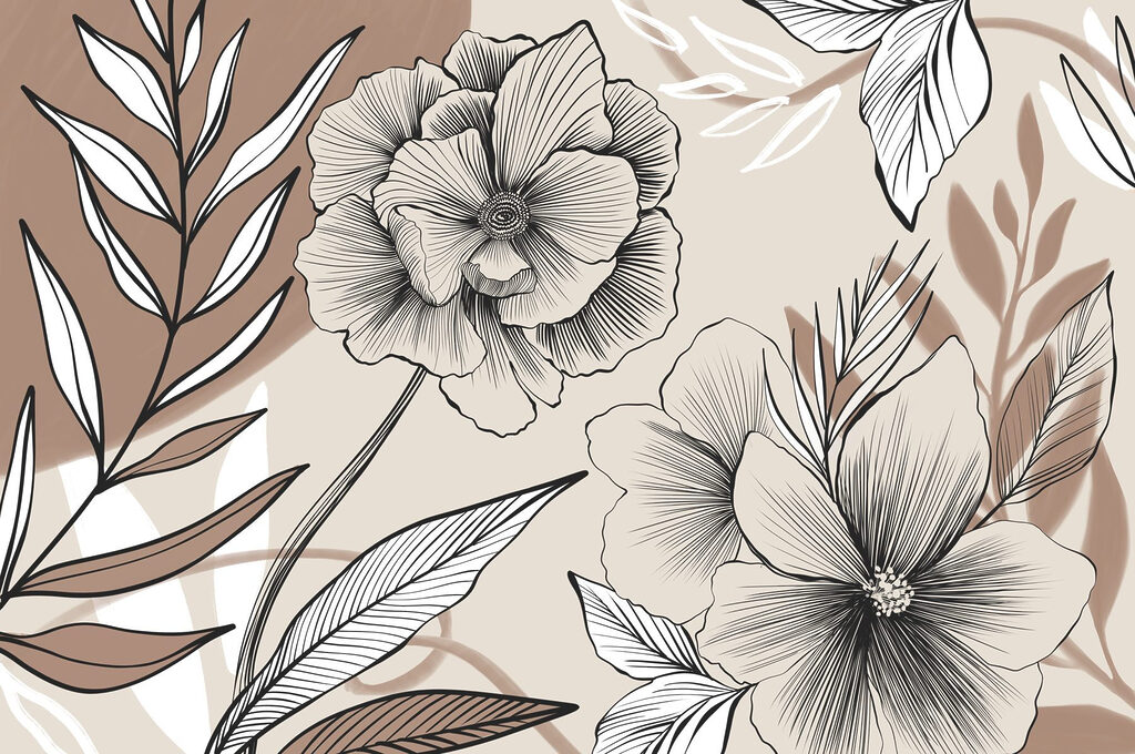 Artistic floral line drawing design. Artistic floral line drawing design.