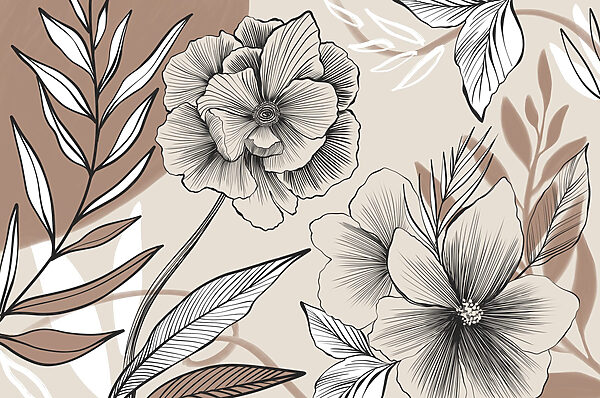 Artistic floral line drawing design. Artistic floral line drawing design.
