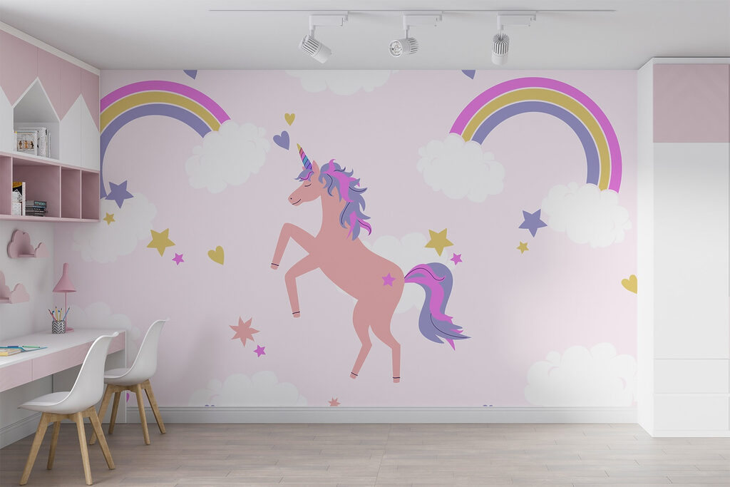 Unicorn with rainbows and stars