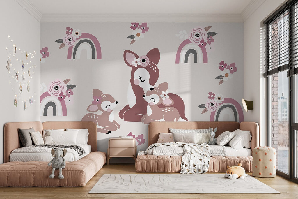 Group of deers and flowers