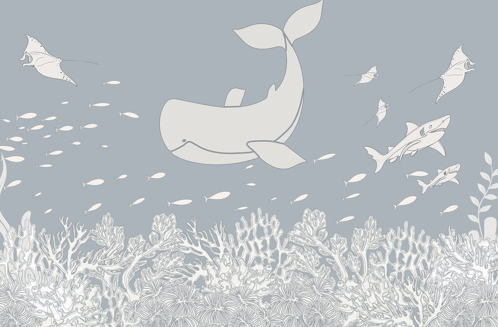 Whale and fish swimming in the ocean Whale and fish swimming in the ocean