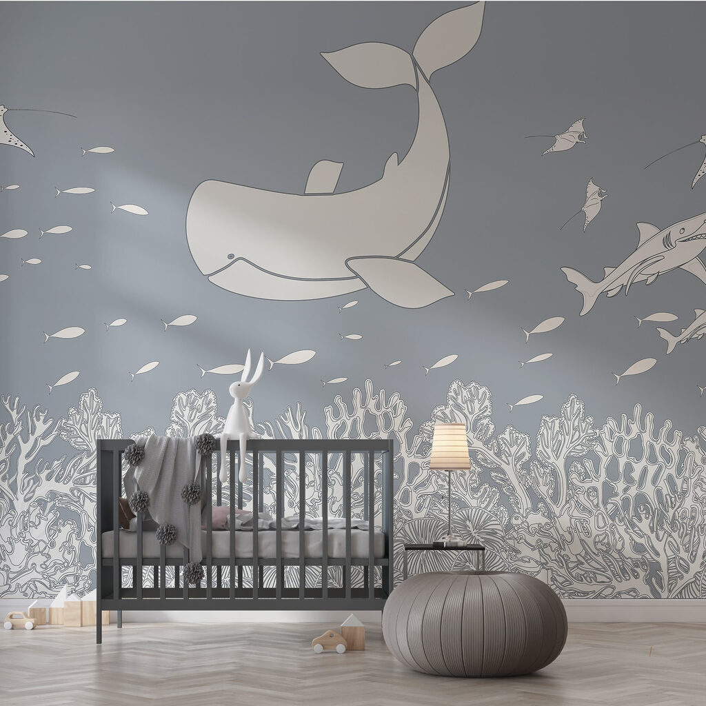 Whale and fish swimming in the ocean Whale and fish swimming in the ocean