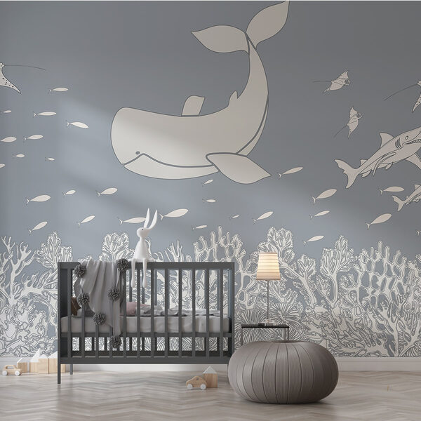 Whale and fish swimming in the ocean Whale and fish swimming in the ocean