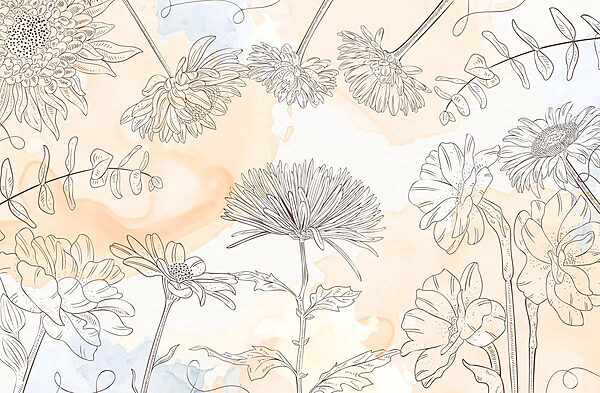 Drawing of flowers on a watercolor background Drawing of flowers on a watercolor background