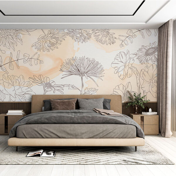 Drawing of flowers on a watercolor background Drawing of flowers on a watercolor background