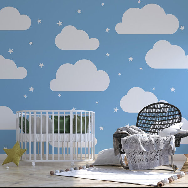 Blue sky with white clouds and stars Blue sky with white clouds and stars