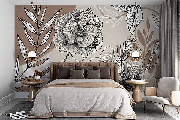 Artistic floral line drawing design. Artistic floral line drawing design.